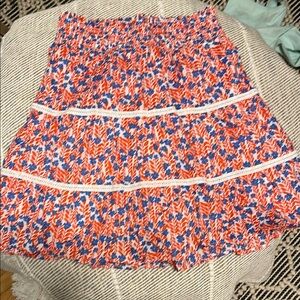 J. Crew Orange and Blue Smocked Bubble Mini Skirt